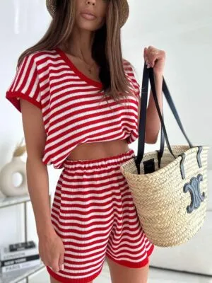 Komplet Carla w paseczki Red/White
