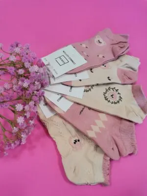 Skarpetki stopki Beige /Powder pink pakiet 5par