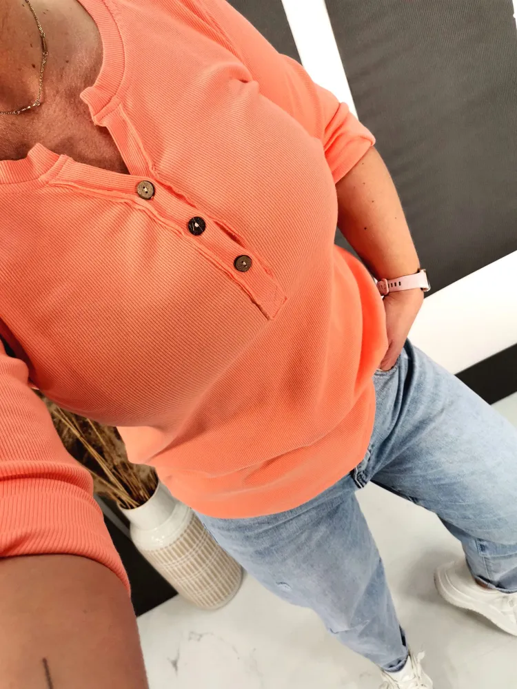 Bluzka w prążek Orange guziczki - obrazek 3