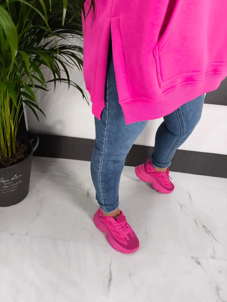 Bluza Dłuższa Fuschia Kaptur-rozporki - obrazek 4