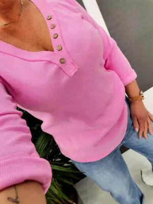 Bluzka w prążek Candy Pink guziki