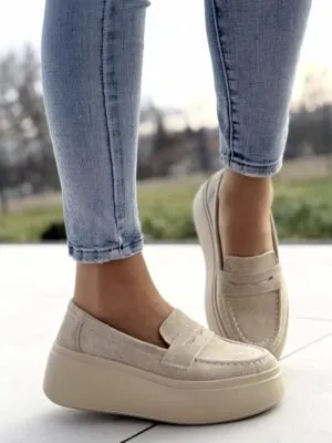 Mokasyny Beige skóra naturalna