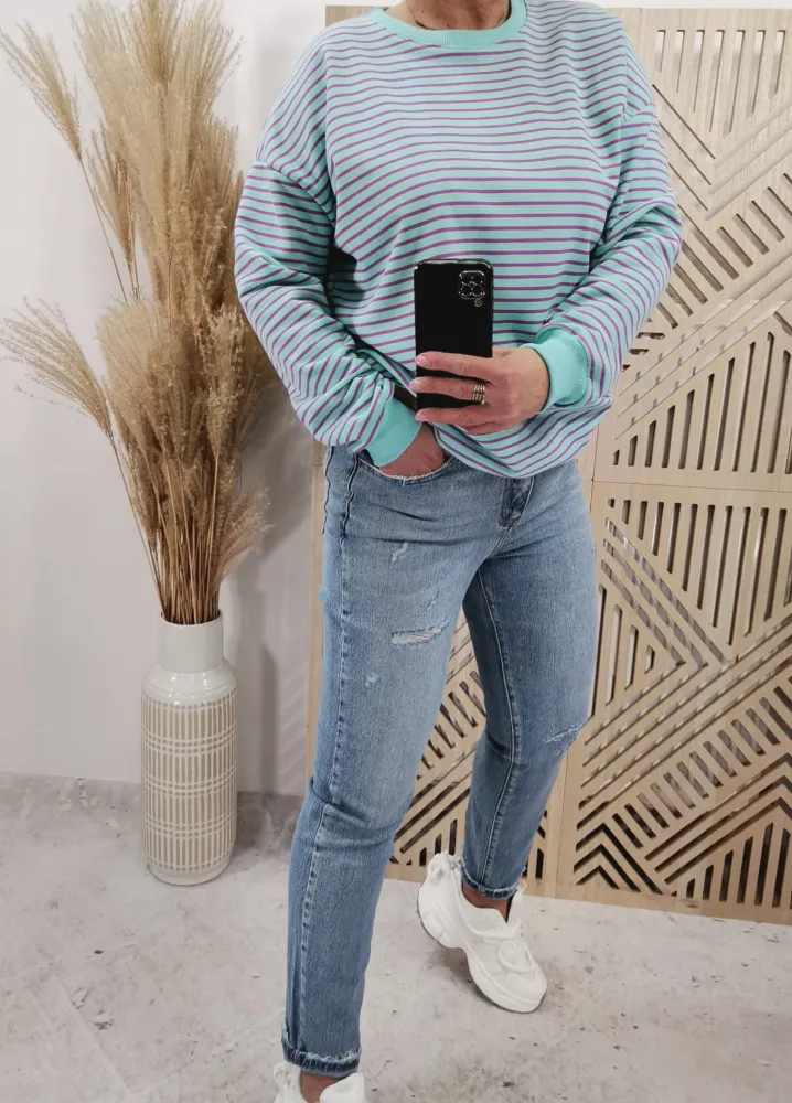 Bluza bawełniana w paski Turkus/Fiolet - obrazek 2