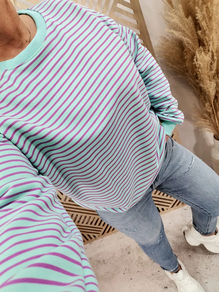 Bluza bawełniana w paski Turkus/Fiolet