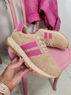 Buty sport. skóra naturalna Beige/Fuxia