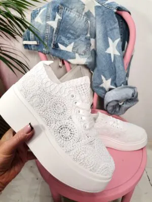 Buty na platformie ażurowe Białe