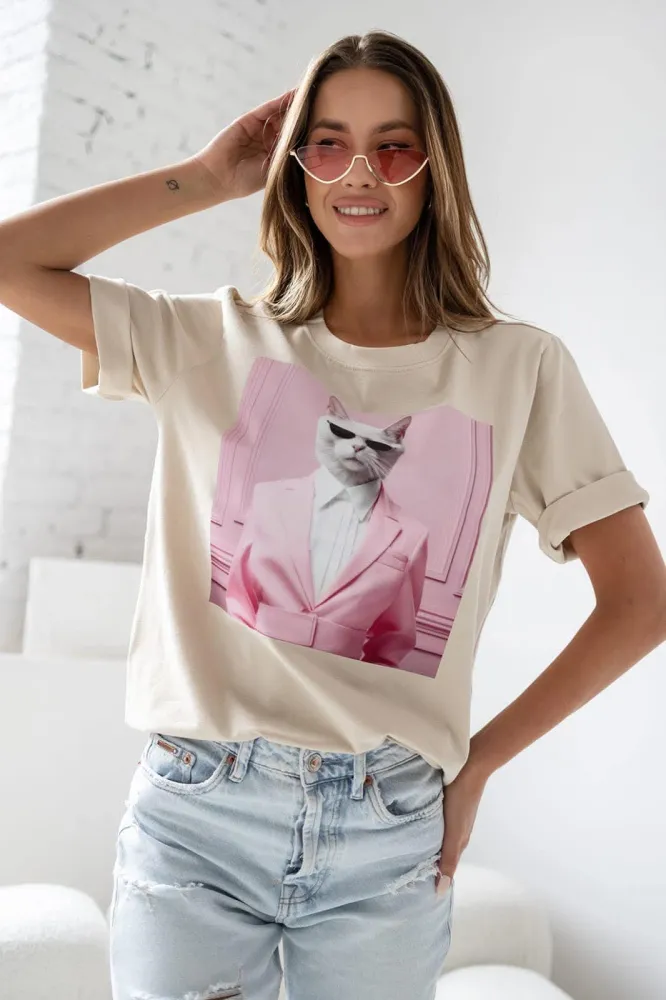 T-shirt Kot Beige - obrazek 2