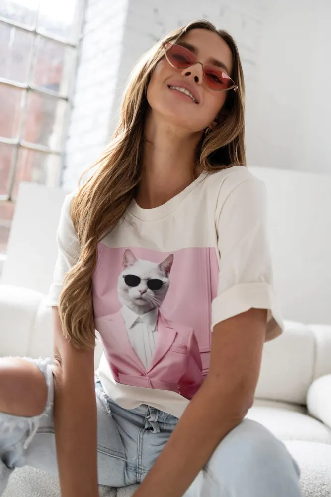 T-shirt Kot Beige - obrazek 3