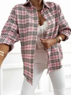 Koszula Loren w kratkę Powder pink