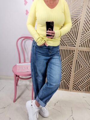 Sweter dopasowany prążek Yellow
