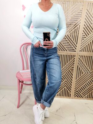 Sweter dopasowany prążek Baby blue