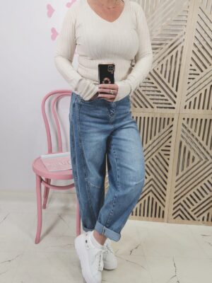 Sweter dopasowany prążek Beige