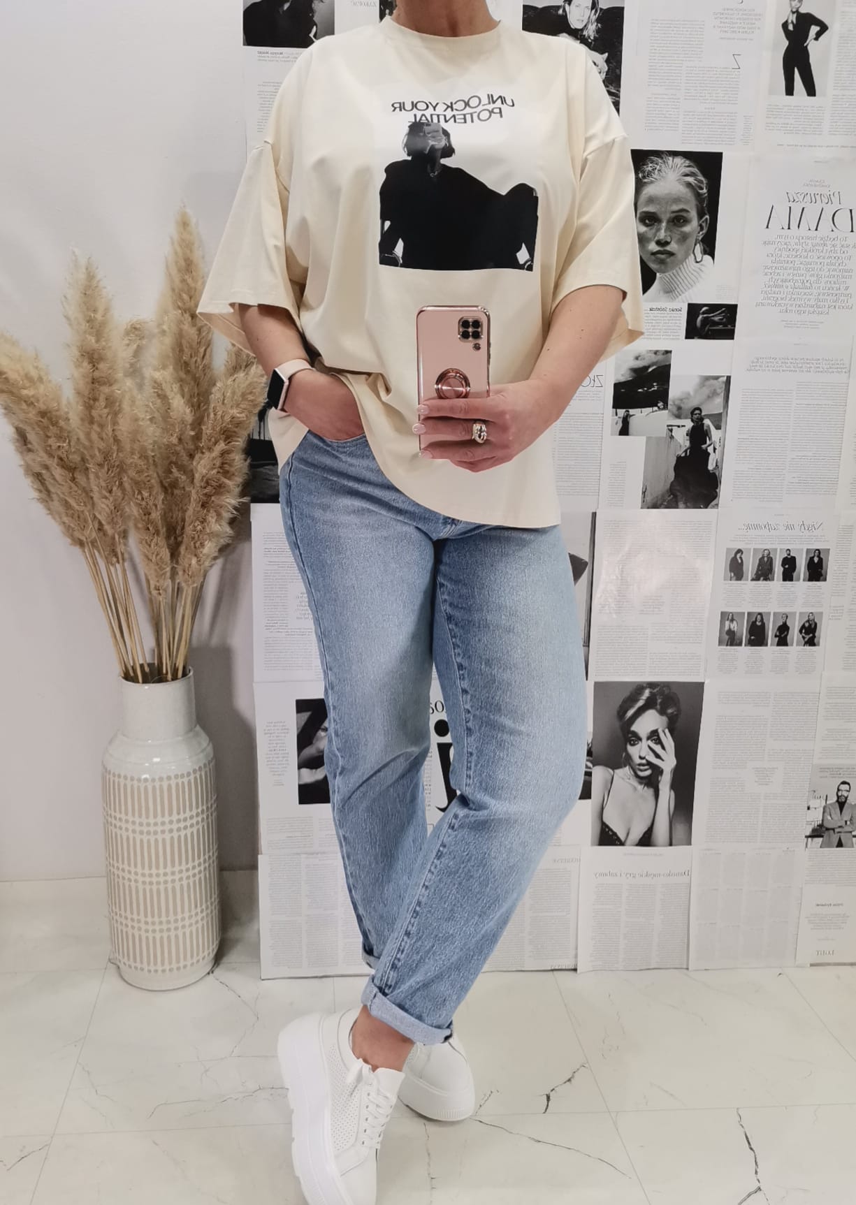 T-shirt oversize Cream z nadrukiem - obrazek 3