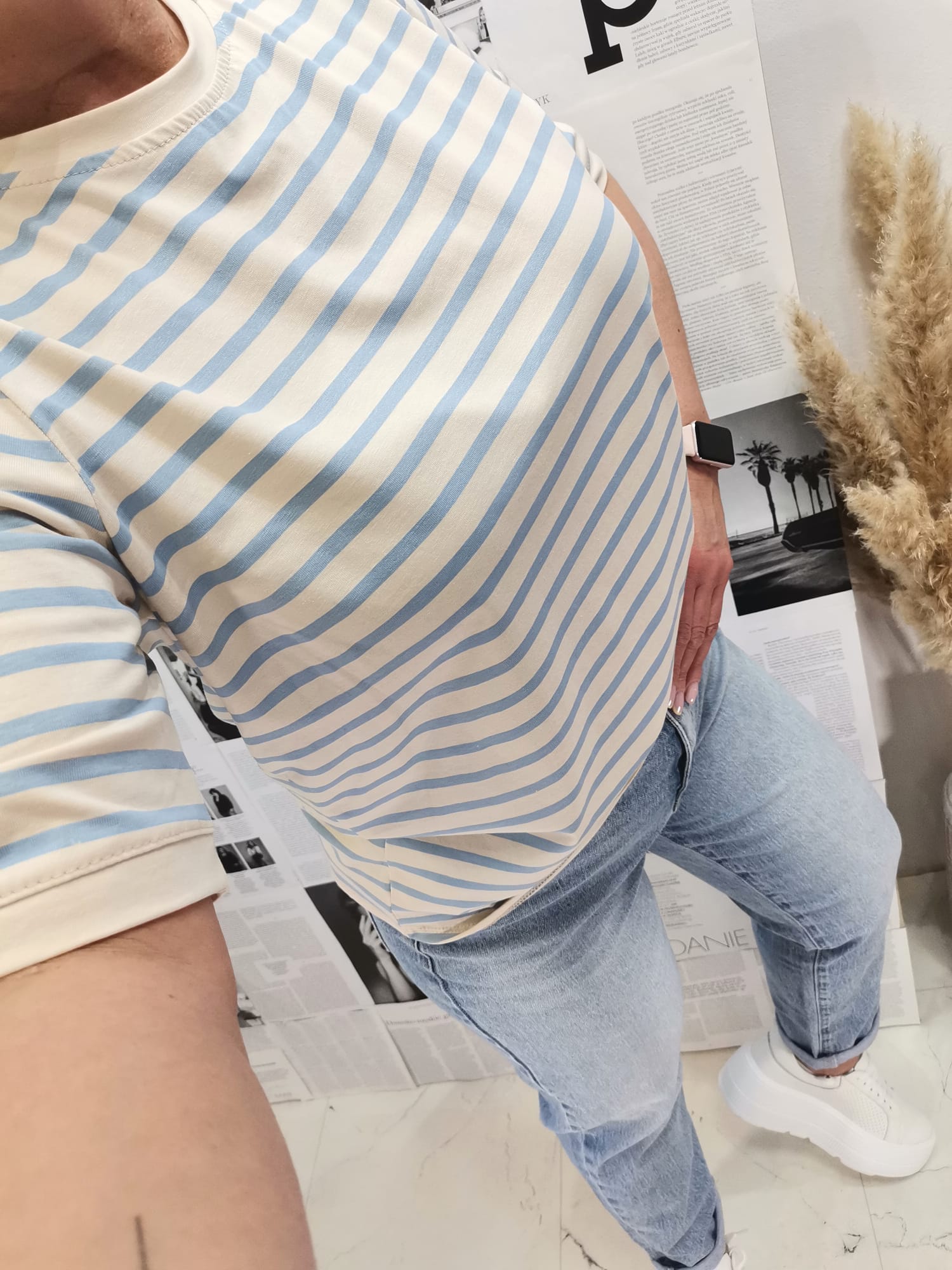 T-shirt Azara w Paseczki Cream/Blue - obrazek 5