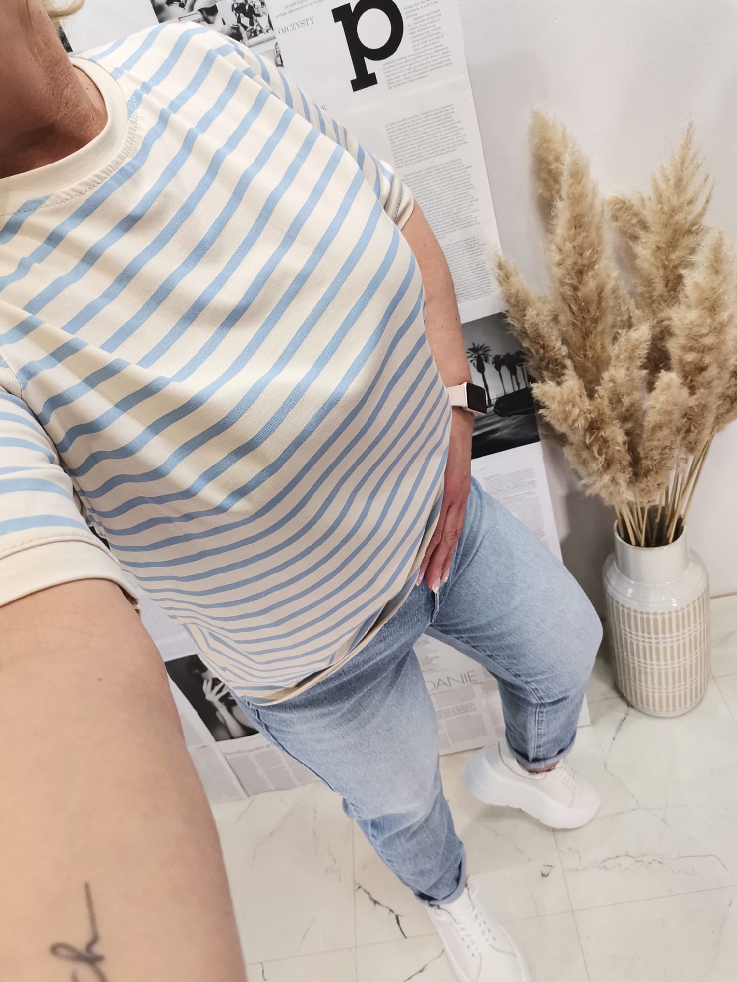 T-shirt Azara w Paseczki Cream/Blue - obrazek 3