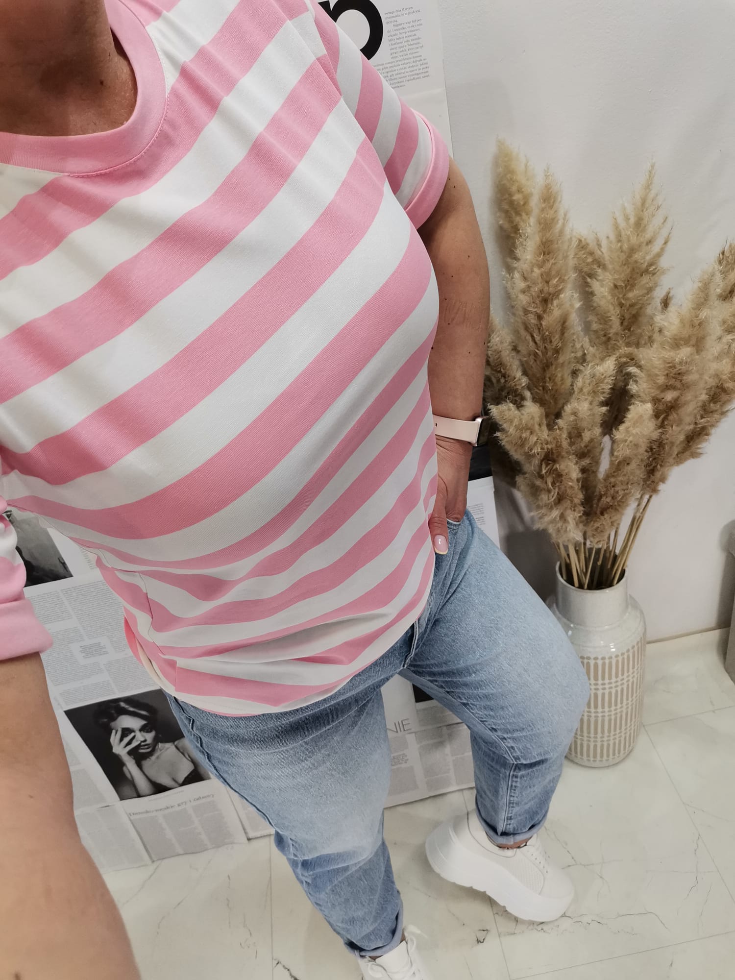 T-shirt w pasy z Candy pink /white