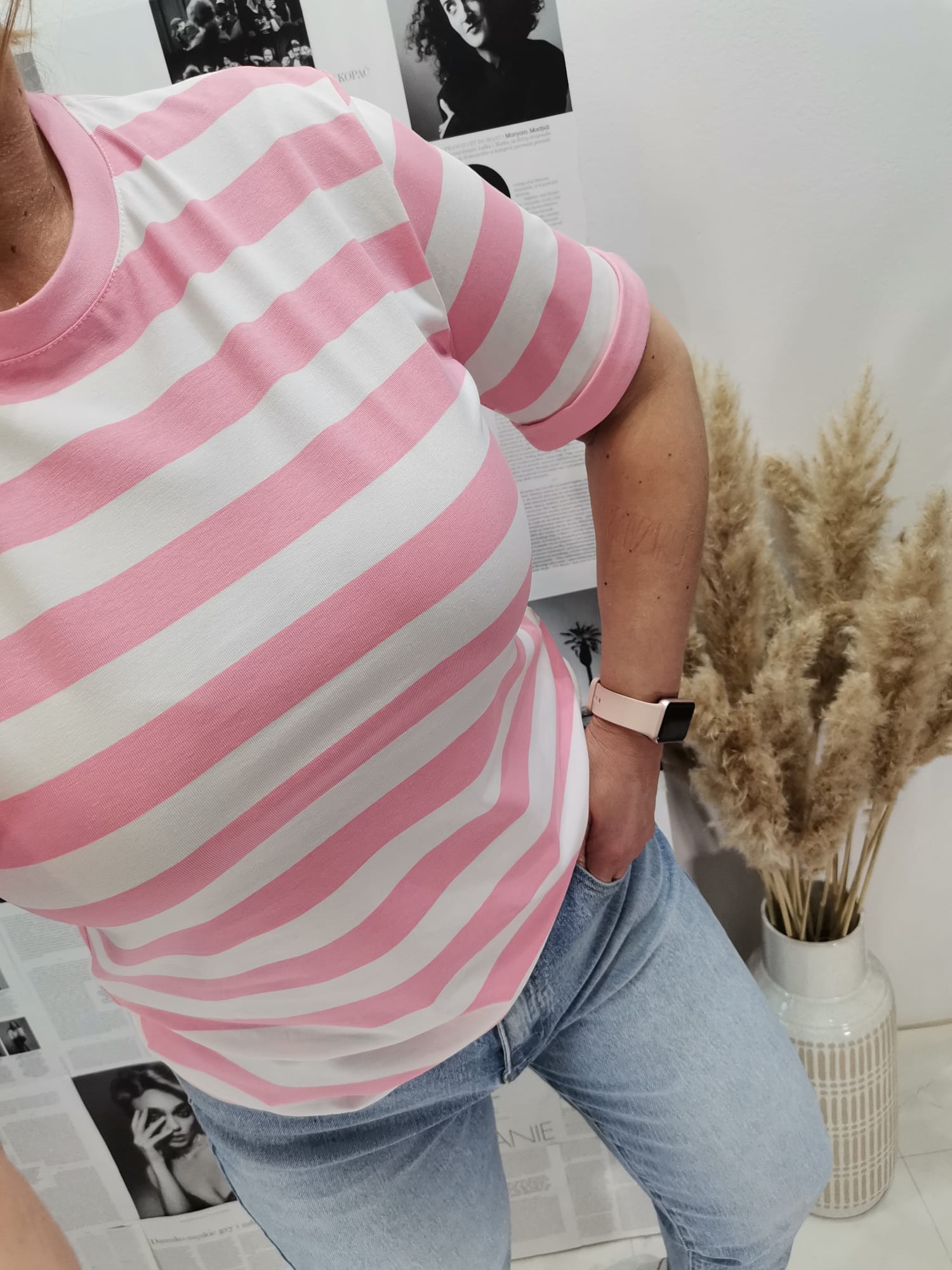 T-shirt w pasy z Candy pink /white - obrazek 5