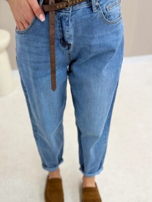 Spodnie jeans MomFit z paskiem