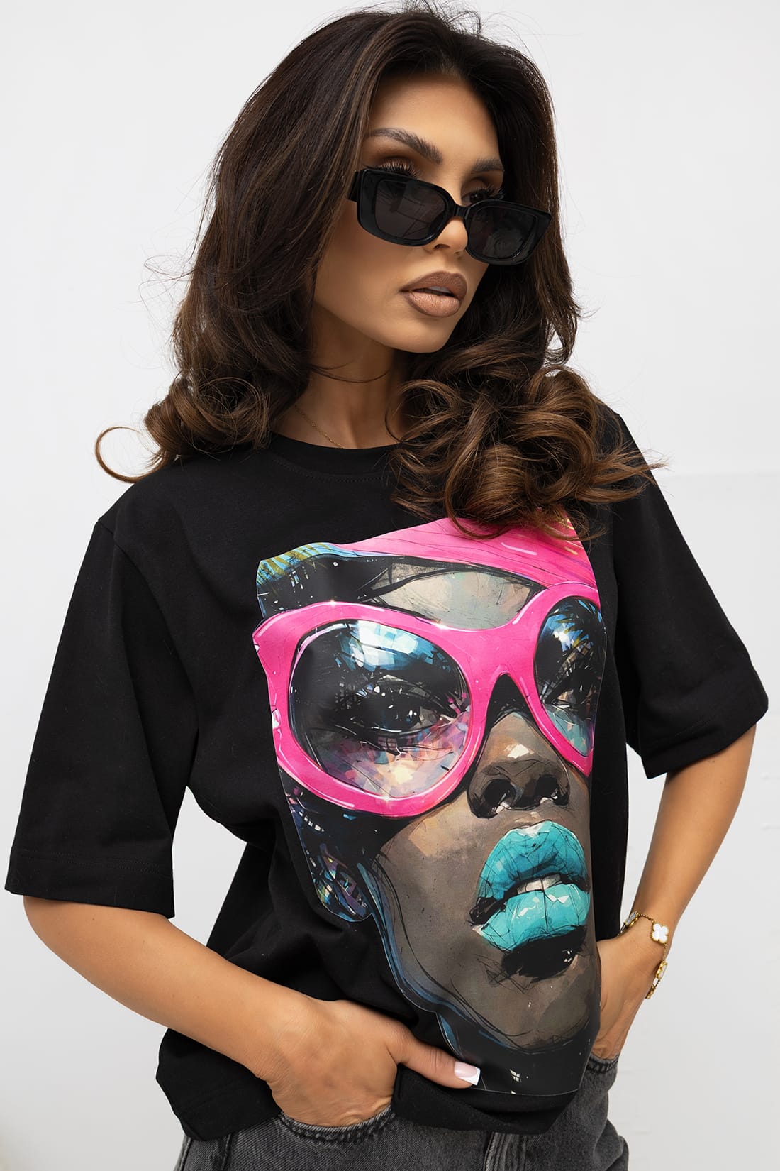 T-shirt oversize Black z nadrukiem