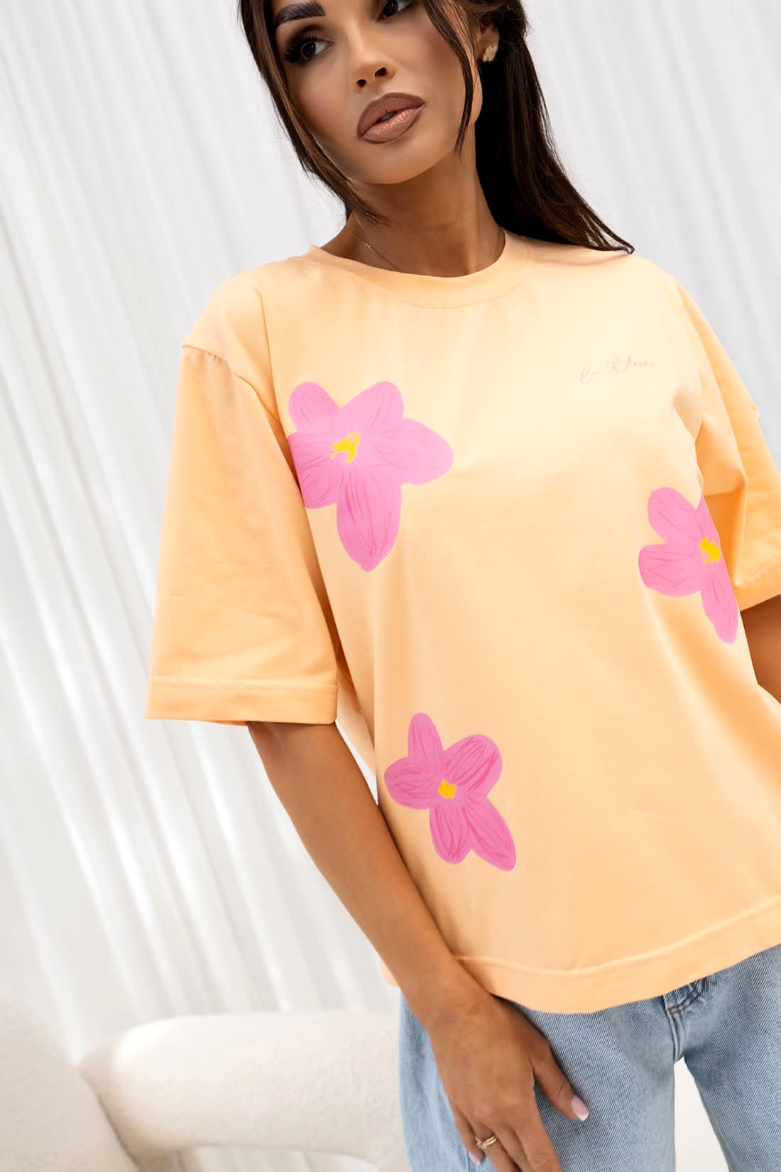 T-shirt oversize Orange kwiaty