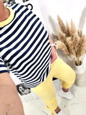 Bluza na krótki rękaw w pasy navy/white/yellow