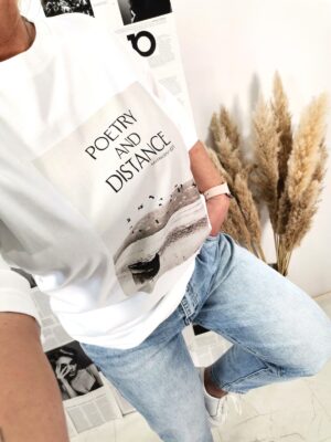 T-shirt oversize Biała z nadrukiem