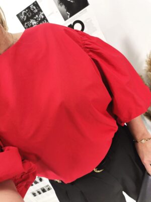 Bluzka koszulowa z bufkami Czerwona