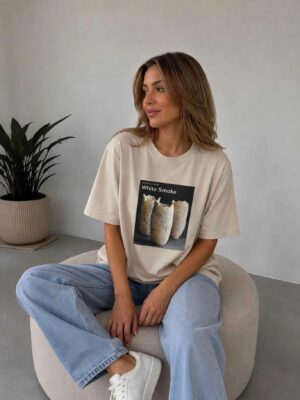 T-shirt oversize beż Smoke