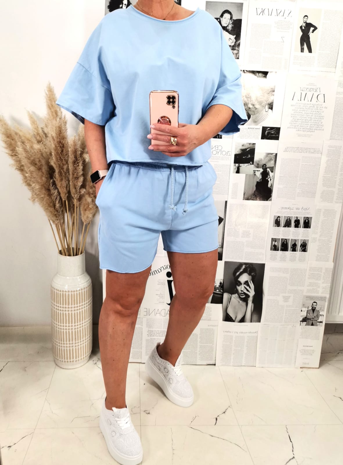 Komplet Bawełniany Baby Blue Bluza - szorty - obrazek 2