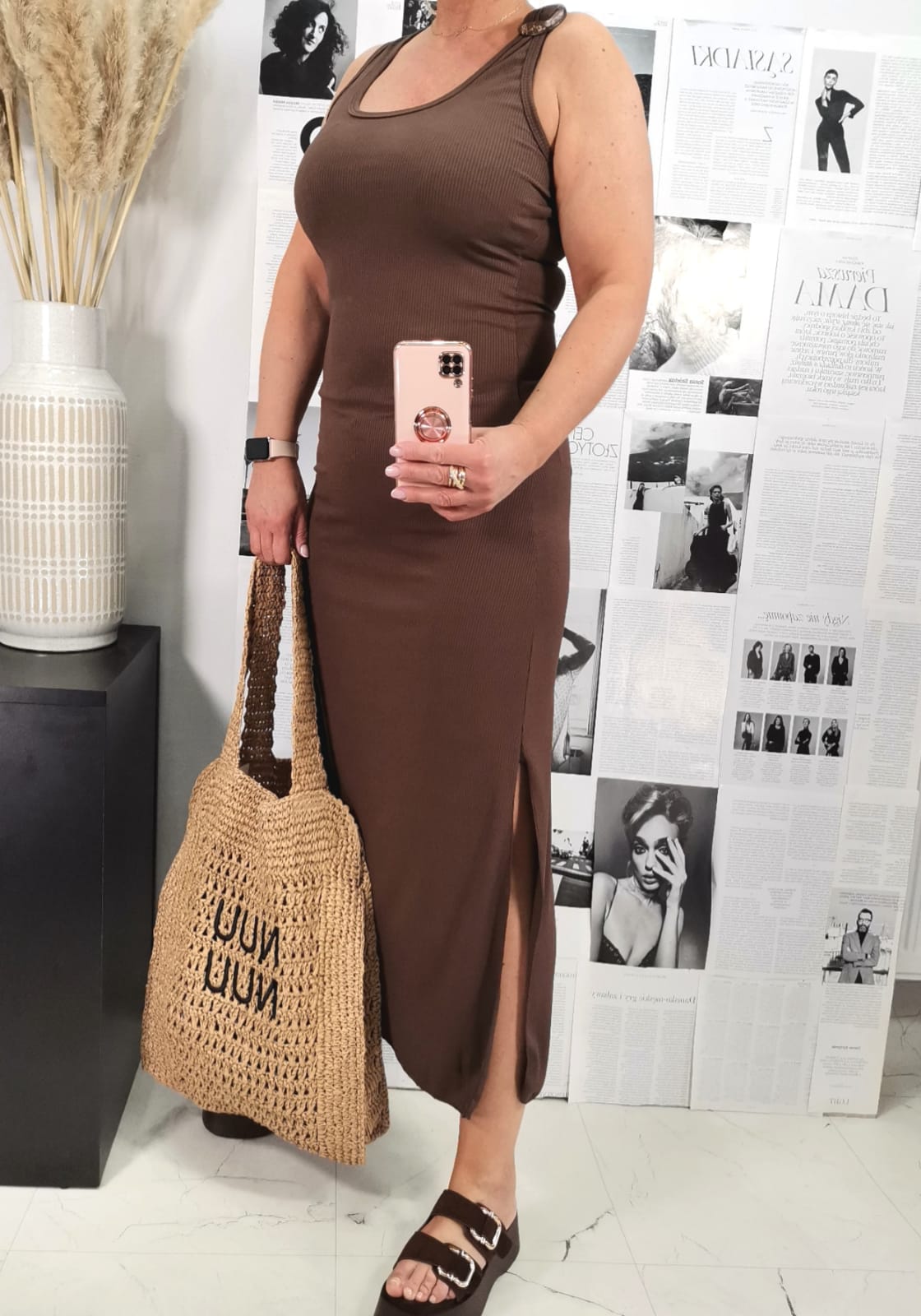 Sukienka maxi w prążek Brąz - obrazek 3