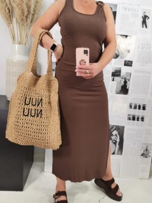 Sukienka maxi w prążek Brąz