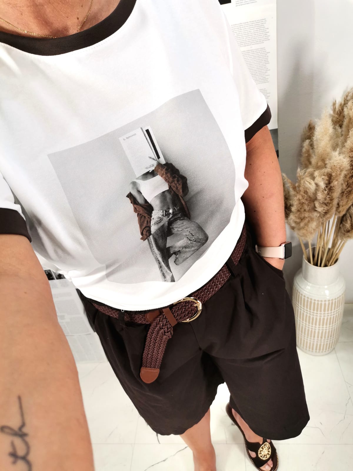 T-shirt z nadrukiem Cream/Brąz - obrazek 3