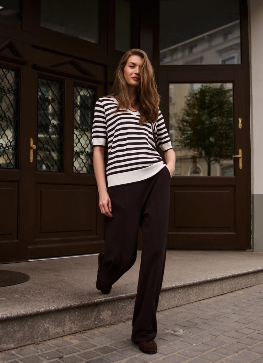 Sweter cieniutki w paseczki Cream/Brąz - obrazek 3