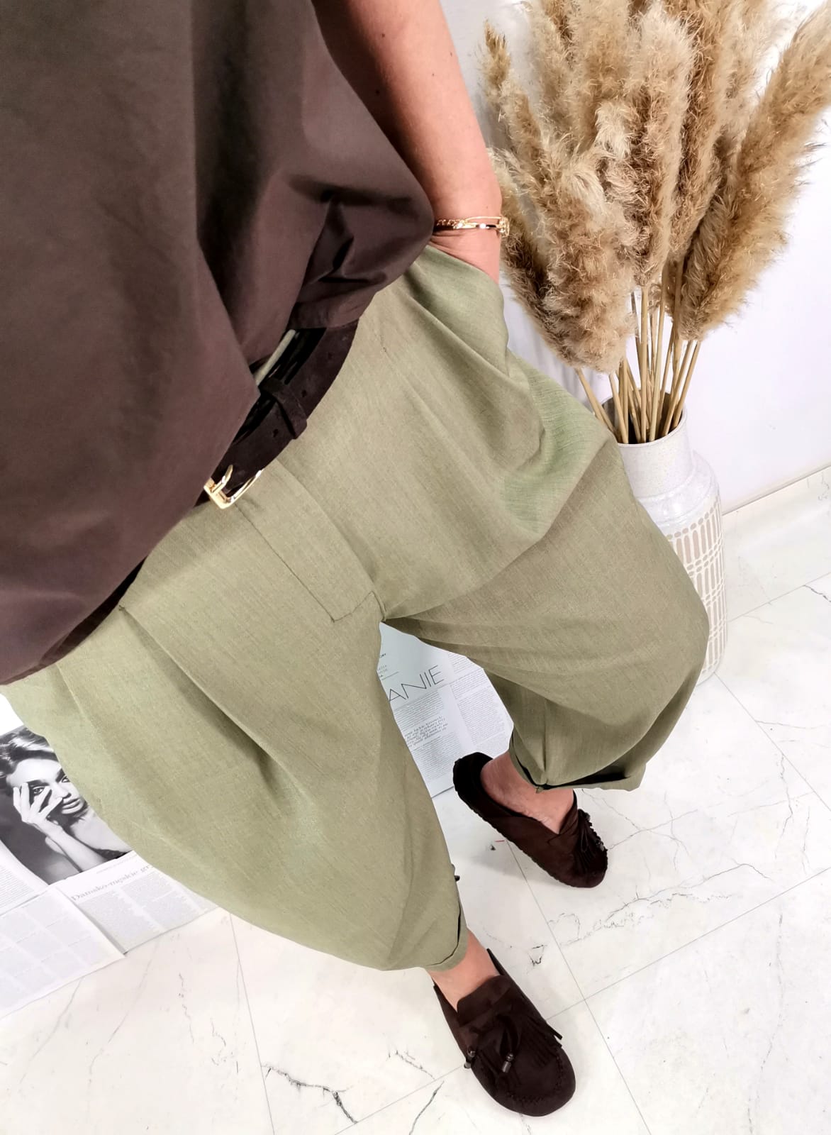 Spodnie materiałowe Ballon Khaki - obrazek 2