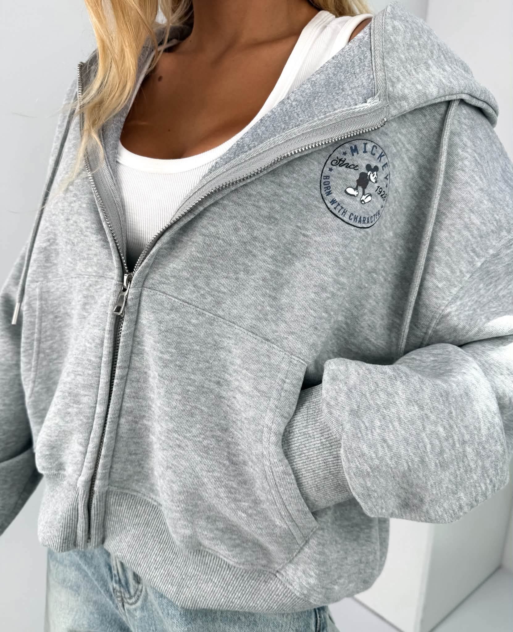 Bluza Grey melange rozpinana z kapturem Mickey - obrazek 2