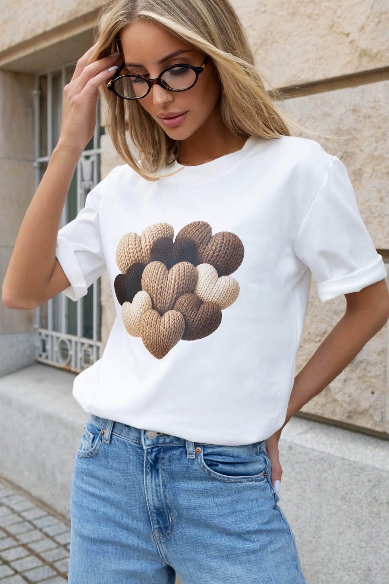 T-shirt Basic Cream serduszka