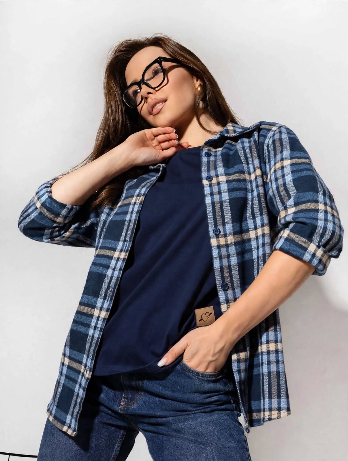 Koszula Suzan w kratę Navy/Beige - obrazek 2