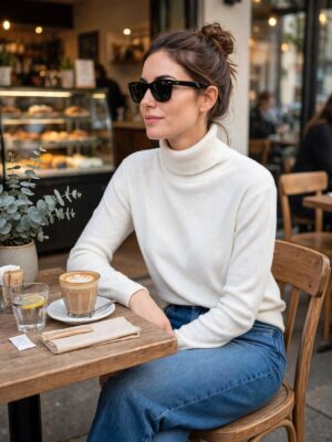 Sweter oversize z golfem Cream