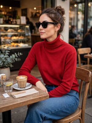 Sweter oversize z golfem Czerwony